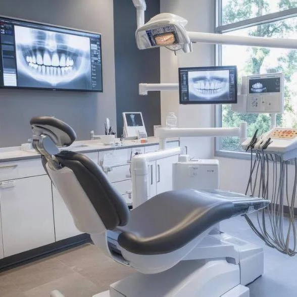 The pristine, welcoming, and high-tech interior of the Harmony Dentalcare office, designed for optimal patient comfort